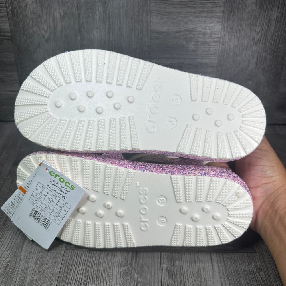Crocs Fisherman Sandals Kids J3 Pink Glitter Sparkle Casual Summer NEW - Picture 7 of 8